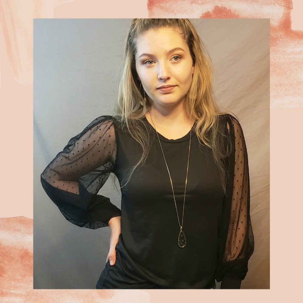 Black Sheer Balloon Sleeve Swiss Dot Soft Shirt